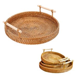 Handwoven RATTAN TRAY FRUIT <b>STORAGE</b> <b>BASKET</b> with Handles Gift, Custom Size <b>Wicker</b> Serving Tray Vietnam - Product Image 1