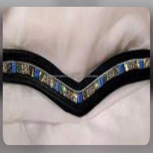 Banda de cuero de alta calidad hecha a mano para cejas de caballo, incrustación de canal vacío y relleno con perlas y cadena de piedras - Product Image 3