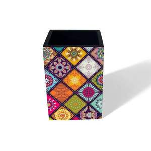 Portalápices Cuadrado Metálico con Impresión UV, Diseño Estético, Color Blanco y Azul, Organizador de Escritorio para Brochas de Maquillaje y Artículos de Oficina - Product Image 2