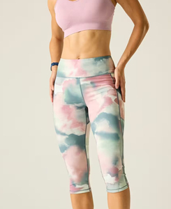 Leggings capri imprimés à taille haute pour femmes, tissu tricoté extensible respirant à séchage rapide, avec poches, pour toutes les saisons - Product Image 4