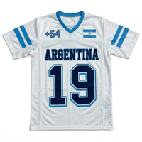 Argentinien Fußballtrikot Sublimationsdruck Regular Fit Unisex Weiß Blau 100% Polyester Mesh Kurzarm V-Ausschnitt Sommer
