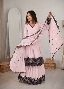 Premium Baby Pink Embroidered Sharara Suit Set with Heavy Lace Border Dupatta Designer Party Wear Ethnic Outfit for Women - Product Image 2