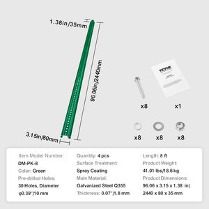 Palo per Recinzione a U in Acciaio Verde Rinforzato da 2,4 m (8FT) - Confezione da 4 Pali Fissi per Giardino, Cortile, Fattoria e Segnalazione Stradale - Product Image 4