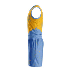 Conjunto de Uniforme de Baloncesto Personalizado Amarillo y Azul Sublimado con Nombre del Equipo 00 Sin Mangas Malla Transpirable Unisex Uniforme de Baloncesto Sublimado - Product Image 5