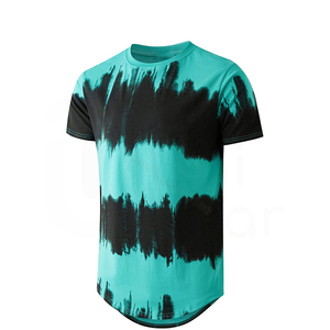 Camiseta de Manga Corta con Cuello Redondo y Estampado Tie-Dye para Hombre, Informal, de Punto, Corte Regular, con Patrón en Negro y Verde Azulado - Product Image 1