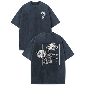 เสื้อยืดสตรีทแวร์ลายกราฟิกสไตล์วินเทจทรงโอเวอร์ไซส์ลายดอกกุหลาบพิมพ์ลายกรดสีซีด ขายส่งจำนวนมาก - Product Image 1