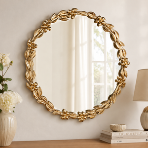 <b>Gold</b> Floral Round Wall <b>Mirror</b> Leaf Frame Decorative <b>Mirror</b> for Living Room Bedroom Luxury Home Decor Accessories - Product Image 3