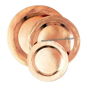 Nouveauté, vente chaude, plateau de service rond en cuivre pur de haute qualité, motif martelé, pour la maison et les fêtes - Product Image 1