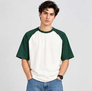 Men's Raglan <b>Sleeve</b> Solid T-Shirt <b>White</b> Green O-Neck Regular Fit Casual 100% Cotton Front Logo Jersey <b>Top</b> - Product Image 6