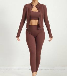 ชุดออกกำลังกายขายส่งสำหรับผู้หญิง ชุดโยคะ 3 ชิ้น เสื้อแจ็คเก็ต กางเกงเลกกิ้ง เสื้อชั้นในกีฬา ชุดกีฬา - Product Image 3