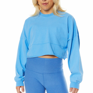 Jersey Corto de Punto para Mujer, Cuello Redondo, Oversize, Color Sólido, Hombros Caídos, Manga Larga - Product Image 1
