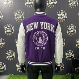 NewYork <b>Varsity</b> <b>Jacket</b> <b>Purple</b> Wool Blend Men's Preppy Style Embroidered Letterman Bomber Autumn Wear - Product Image 3