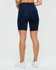 Shorts essentiels uniques bleu saphir pour femmes avec poches, taille haute, ceinture compressive et tissu anti-transpiration - Product Image 6