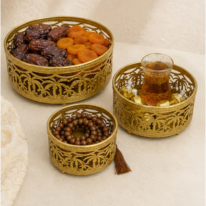 Wholesale Classic Ramadan Decoration Metal <b>Tray</b> <b>Gold</b> Filigree Palm Tree Cut Out Design Eid Mubarak Dessert <b>Serving</b> Platter - Product Image 6