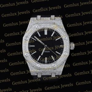 Haute qualité Pass diamant testeur cadran noir bracelet en caoutchouc noir Auto Date D VVS glacé Moissanite diamant Hip Hop montre pour hommes - Product Image 1