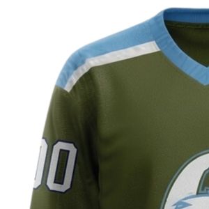 Camiseta Deportiva de Hockey sobre Hielo Sublimada en Verde Oliva y Azul para Hombre, Cuello en V, Manga Larga, Ropa Deportiva de Poliéster para Equipos - Product Image 5