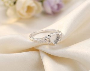 925 Sterling Silver Angel Wing Heart Bezel Ring Blank 6mm Resin Art DIY Ring Base for Breastmilk Jewelry <b>Memorial</b> <b>Keepsake</b> Craft - Product Image 4