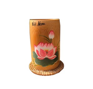 <b>Bamboo</b> <b>cup</b> painting natural hand painted stationery holder eco friendly desk storage container traditional art home ornament - Product Image 2