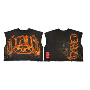 T-shirt court sans manches pour homme, noir, coupe oversize, streetwear, imprimé graphique, col rond, jersey en coton - Product Image 3