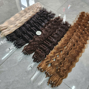 Dernière invention : Extensions de cheveux humains H6 à ligne invisible, cuticules alignées, micro-boucles, tissage à la main, effet plume. - Product Image 5