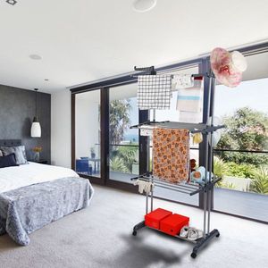 Dual Side Wings <b>Rolling</b> Collapsible Clothes Drying <b>Rack</b> Laundry Dryer Hanger Stand Rail Shelve Wardrobe Clothing Drying <b>Racks</b> - Product Image 4