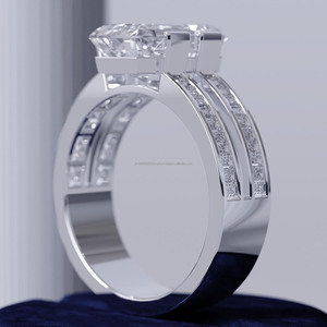<b>Emerald</b> Cut Moissanite Diamond Engagement <b>Ring</b> Channel Baguette Cut Double Band Statement <b>Ring</b> 925 Sterling <b>Silver</b> Jewelry - Product Image 5