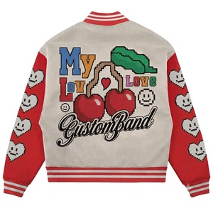 Custom Logo Sporty Men's Letterman Jacket with Stand Collar Leather Sleeves Embroidery Waterproof Reversible Winter Style - Product Image 2