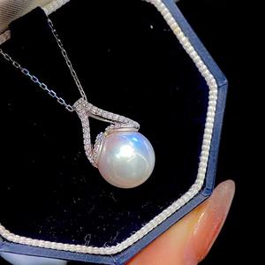 S925 Pure <b>Silver</b> Tempered <b>Simple</b> Design Synthetic Pearl <b>Necklace</b> for Women Light Luxury High-End Ins Fine Pendant D8435 - Product Image 3