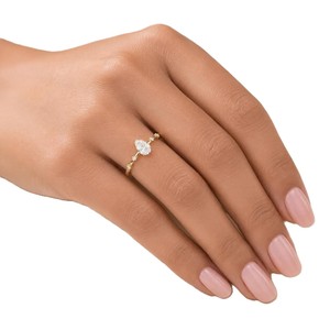 Minimalist Bridal Band 10K 14K 18K Solid Solid Gold IGI Certified Fine Side Stone Jewelry Pear & Round Lab Diamond <b>Wedding</b> Ring - Product Image 5