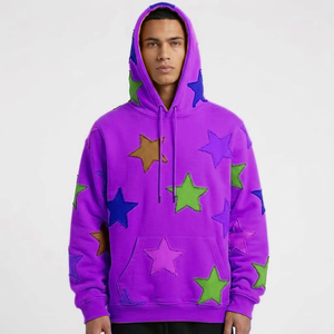 Sudadera con Capucha Personalizada con Estampado de Estrellas, Sudadera Gráfica de Algodón Grueso, Estilo Urbano Unisex, Hombros Caídos - Product Image 1