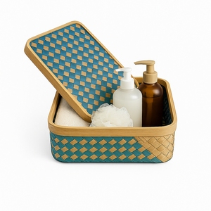 Premium Rectangle Rustic Bamboo <b>Storage</b> Box with Lid Eco-Friendly Multi-Purpose Organizer for Home and Bathroom Use - Product Image 1