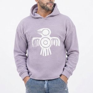 Sweat-shirt à capuche violet pour homme, personnalisé, de haute qualité, avec imprimé oiseau blanc, coupe classique, en coton tricoté, pour l'automne, décontracté, vente en gros - Product Image 1