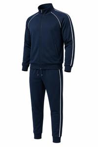 Unisex Navy Blue Polyester Lightweight Four-Way Stretch Tracksuit Full <b>Zipper</b> Hooded Sporty Style Solid Regular Fit Training - Product Image 3