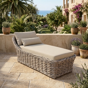 Tumbona de Ratán de Lujo para Exteriores, Cama Curva para Patio y Jardín, Chaise Longue con Cojines Cómodos - Product Image 2