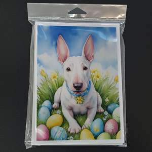 Whimsical A7 Size 5x7 New English Bull Terrier <b>Easter</b> Egg Hunt Note <b>Cards</b> <b>Pack</b> 8 Blank Greeting <b>Cards</b> with Envelopes - Product Image 3