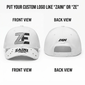 Premium 100% Cotton Twill Waterproof Outdoor Trucker <b>Hat</b> 200 GSM <b>White</b> Mesh Back Custom Rhinestone Logo Heat Transfer Embroidery - Product Image 1