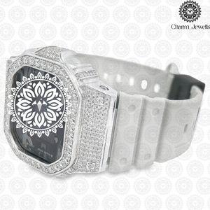 Montre numérique de luxe Charm Jewells, boîtier en acier inoxydable, lunette sertie de diamants, bracelet en silicone, affichage LED de 40 mm, unisexe, mécanique - Product Image 5