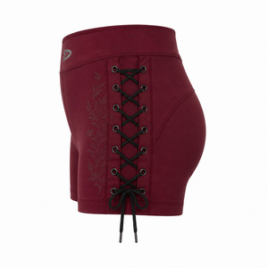 Shorts Deportivos Color Borgoña de Cintura Alta con Cordones Cruzados, Transpirables, de Punto, Spandex, Poliéster, Corte Regular, Color Sólido - Product Image 4