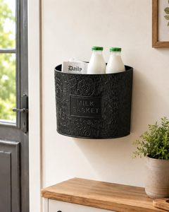 Metal <b>Wall</b> Hanging Storage <b>Basket</b> with 2 Holes Multipurpose Kitchen Organizer Rack for Bathroom Bedroom Home Office - Product Image 1