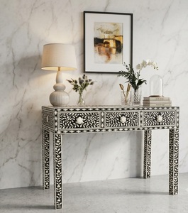 Modern Bone Inlay <b>Wood</b> Home <b>Stool</b> and Ottoman Black and White Entryway Sofa Decorative Living Room Furniture - Product Image 3
