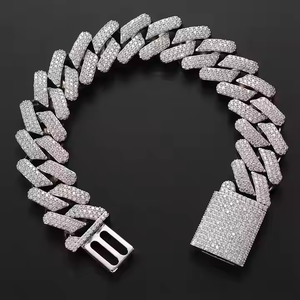 Chaîne cubaine de 20 mm entièrement pavée de moissanite, plaquée or et argent, bijoux de luxe pour hommes, collier hip-hop bling-bling - Product Image 2