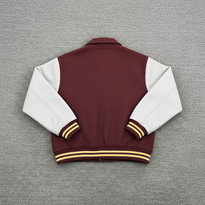 Nouvelle veste varsity pour homme de couleur marron avec manches blanches, logo brodé, col rabattu, coupe classique, pour l'automne - Product Image 5