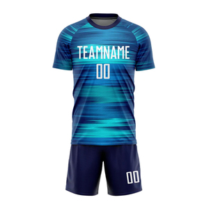 TRENDION APPARELS ชุดเสื้อฟุตบอลแบบกำหนดเอง สีน้ำเงินไล่เฉด พิมพ์ลายแบบระเหิด โพลีเอสเตอร์ระบายอากาศได้ ชุดทีมสำหรับผู้ใหญ่แบบยูนิเซ็กซ์ - Product Image 1