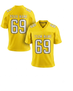 Camiseta de fútbol americano amarilla al por mayor, personalizada con el nombre del equipo, para hombres y jóvenes, ligera, transpirable, de poliéster, ropa deportiva. - Product Image 1