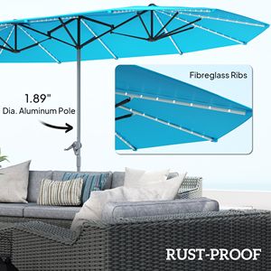 Ombrellone da Esterno Extra Large 15ft a Doppia Faccia con Luci Solari UPF50+ in Alluminio con Manovella Blu Raggio 2.5m 2.7m 3m 1m - Product Image 6