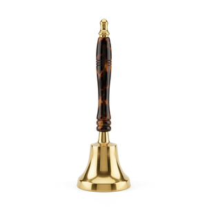 Campana de mano de latón premium con mango estilo caparazón de tortuga oscuro para uso en templos hindúes, oraciones, mandir, adoración y rituales en el hogar. - Product Image 1