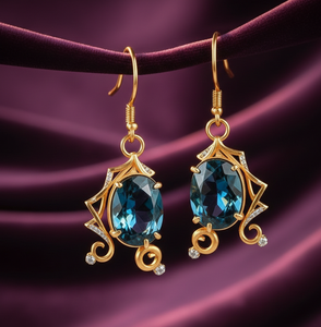 ต่างหูเงินแท้ 925 ชุบทอง 18K สีน้ำเงินรูปไข่ ขนาด 5 นิ้ว ต่างหูแบบยาวสำหรับงานปาร์ตี้ ขายส่งจากผู้ผลิต - Product Image 1