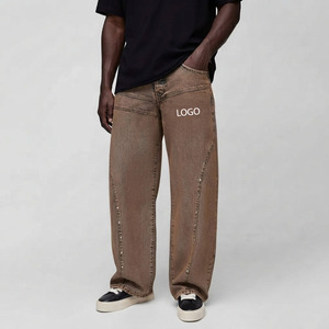 Hot Selling Custom Made Plus Size Hip Hop custom Embroidered logo Casual Wear distressed baggy Straight Denim Pants for Men's - Product Image 1