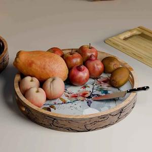 Plat de service artisanal pour mariage, décoration de table, plateau de service pour la restauration, finition émaillée imprimée, plateaux de service en bois - Product Image 2