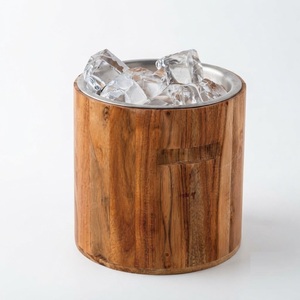 Seau à glace en bois double paroi en acier inoxydable pour la vente en gros, refroidisseur à vin personnalisé avec logo, glacière à bière isolée pour usage hôtelier - Product Image 4